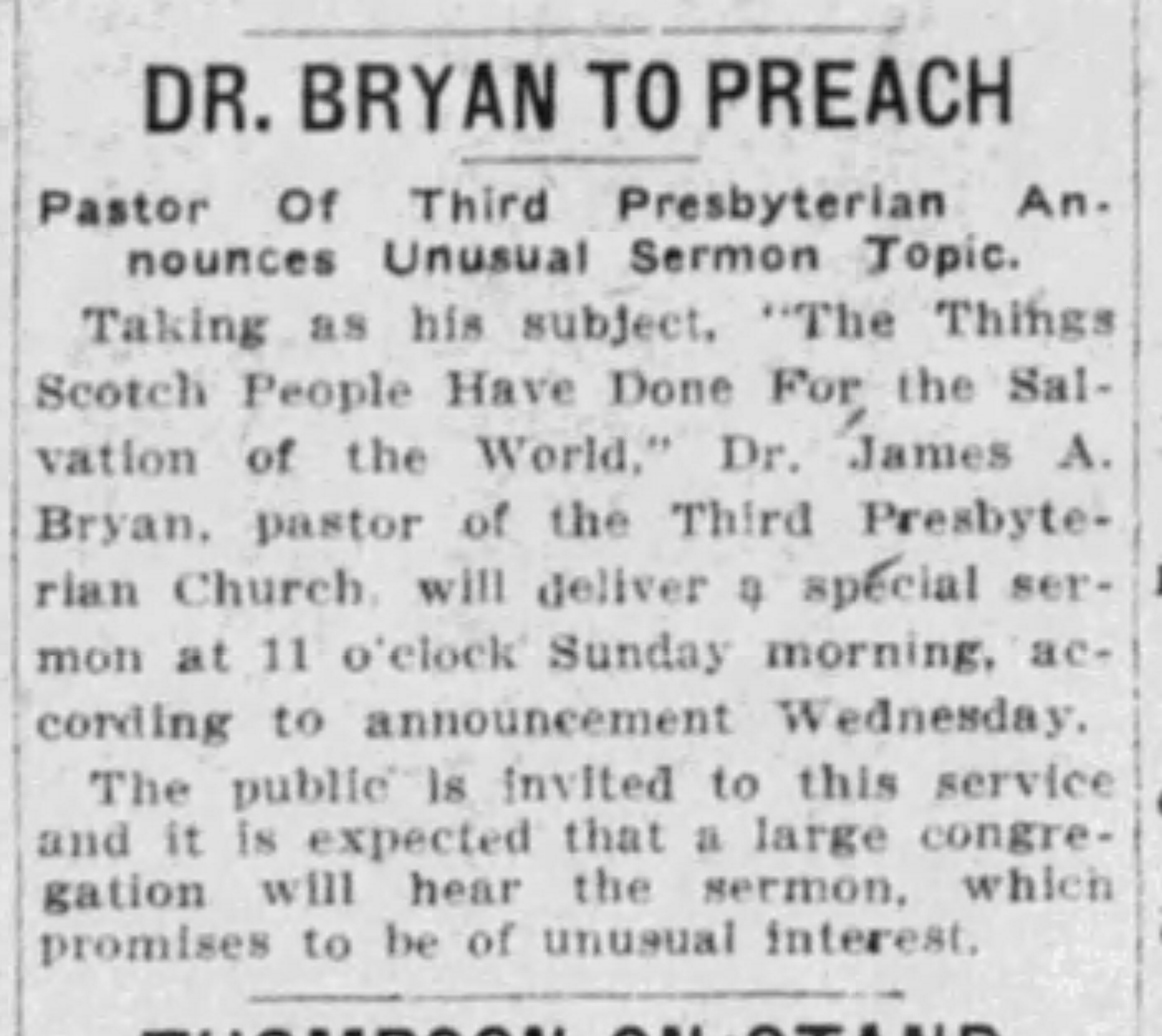Dr. Bryan to Preach: 